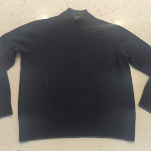 Patrick James Mock Neck Extra Fine Merino Wool Men's Navy Knit Sweater sz Medium - Picture 1 of 10