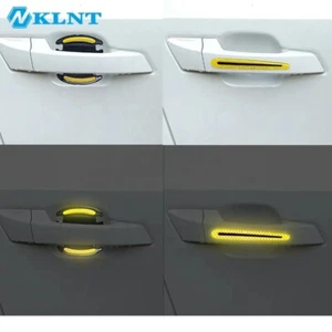 8 PCS Yellow Car Door Handle Protective Reflective Sticker Strips Anti Scratch - Picture 1 of 6