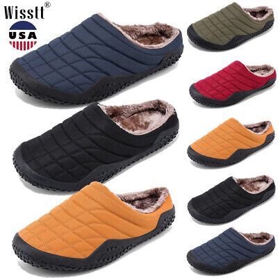 Mens Indoor Home Slippers Fur Lined Bedroom Outdoor Winter Warm House Shoes Size • 17.75€