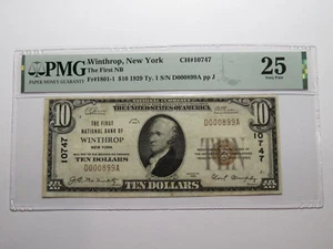 $10 1929 Winthrop New York National Currency Bank Note Bill Ch #10747 VF25 PMG - Picture 1 of 8