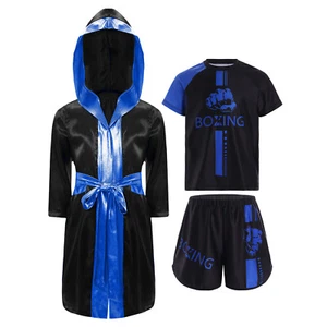 Kids Boys Boxing Costume Exercise Cloak Robe With Belt T-shirt And Shorts Gym - Picture 1 of 87