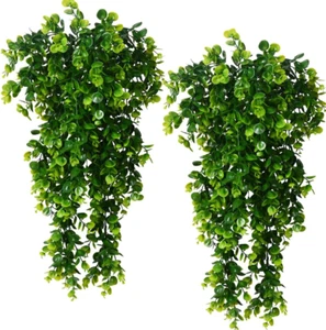 2Pcs Artificial Hanging Plants Fake Hanging Plant Faux Eucalyptus Leaf Greenery - Picture 1 of 12