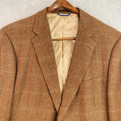 Винтажный мужской шерстяной/шелковый твидовый блейзер Lord & Taylor коричневый клетчатый портной Henry Jacobson - Изображение 1 из 4