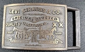 Vintage Rare Levi’s Jeans Belt Buckle Pants Bronze Cowboy Casual Collector - Picture 1 of 5