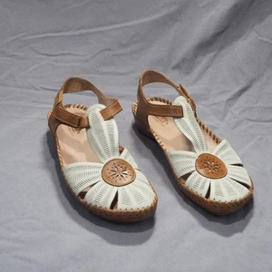 Pikolinos Sandalen Damen EU 39 Braun Weiß Leder Slingback T-Riemen Freizeit - Bild 1 von 12