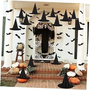 14 Piezas Halloween Sombreros de Bruja Negros con 32 Piezas 3D Murciélagos Pegatina Decoración de Pared - Imagen 1 de 5