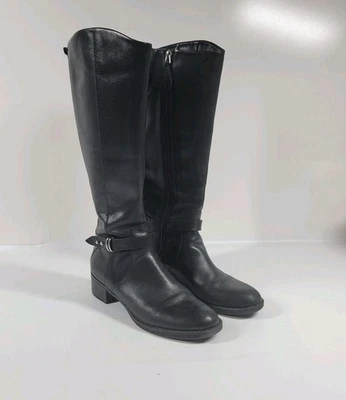 Women's Franco Sarto Black Leather Riding Boots 7.5 Strap Studs  - Image 1 of 4