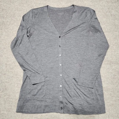 Cárdigan Eileen Fisher Petite gris mezcla de seda manga larga con botones Foto 1 de 4