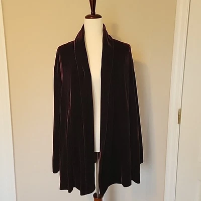 复古 Laura Ashley 开襟开衫 尺寸 L XL 深勃艮第天鹅绒 超大 Y2K — 第 1/4 张图片