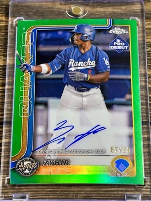 2025 Topps CHROME Pro Debut Zyhir Hope Green Refractor RC Auto /99 Dodgers #139 - Image 1 of 4