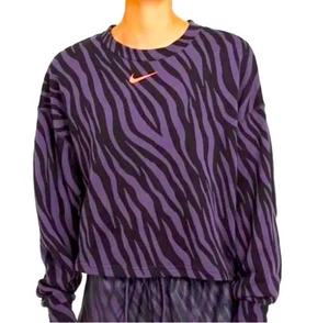 Nike Damen Sport Icon Clash Tiermotiv Rundhalsausschnitt Sweatshirt LARGE LILA-SCHWARZ - Bild 1 von 12