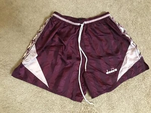 Vintage Diadora Shorts Soccer Nylon Satin Shiny Football Kit glanz Vtg 90s Men L - Picture 1 of 7