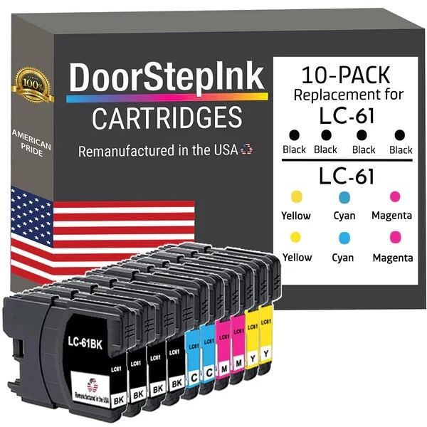 DoorStepInk Compatible Ink Cartridge for Brother LC61 4Black 2C M Y 10PK-USA - Image 1 of 4
