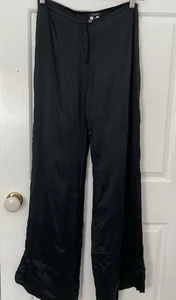 Terzoatto Pants Black Made In Italy Satin Wide Leg Flared Size 40 - Picture 1 of 12