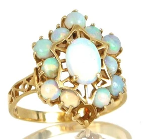 VINTAGE BEAUTIFUL 14K YELLOW GOLD OPAL HALO COCKTAIL RING SIZE 6 3 GRAMS ! - Picture 1 of 2