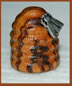 BOULDER BAY FIMO THIMBLE #204 HAND TOOLED ZEBRAWOOD BEHIVE with PEWTER BEE - Picture 1 of 2