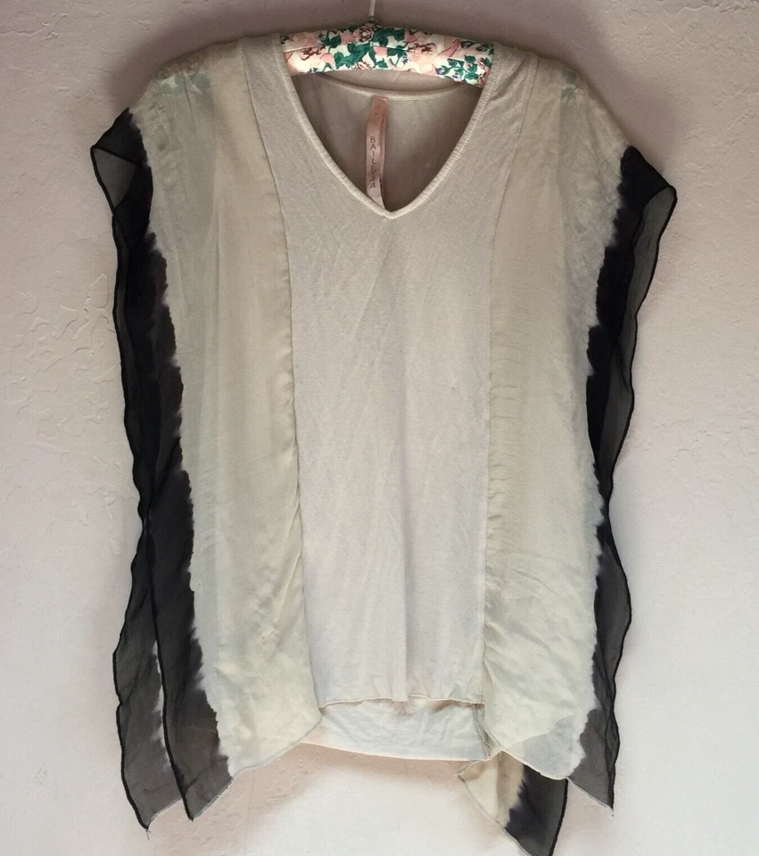 Bailey 44 女式小号象牙色 V 领宽松长衫上衣衬衫网眼装饰黑色 — 第 1/4 张图片