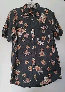 STAR WARS BOYS BLACK FLORAL STORM TROOPER HAWAIIAN SHIRT 100% COTTON CHEST POCK - Picture 1 of 13