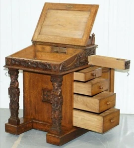 Hand Carved Antique Solid Oak 1840 Victorian Circa Davenport - Writing Desk - Picture 1 of 11