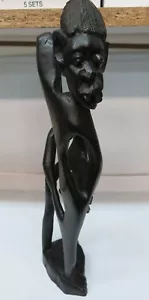 Vintage Art Statue Real Ebony Wood Hand Carved by Mokonde African Tribal Tanzani - Picture 1 of 7