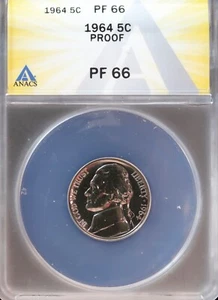 1964 Proof Jefferson Nickel 5c ANACS PF 66 (PR) Nice Color Tone Toning Toned - Picture 1 of 4