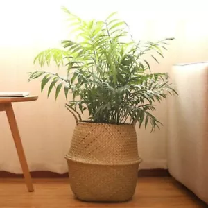Rattan Basket Seagrass Wickerwork Hanging Flower Pot Dirty Laundry Hamper Bag - Picture 1 of 11