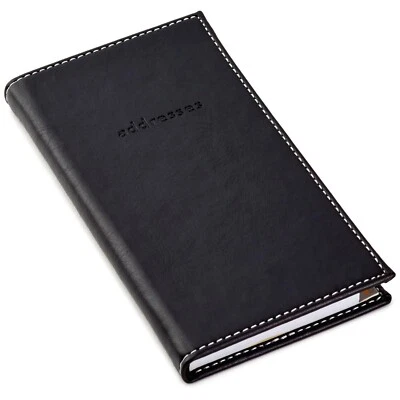 Libreta de direcciones delgada de cuero sintético negro Hallmark, 3,25" de ancho x 6,25" de alto x 0,5" Foto 1 de 4