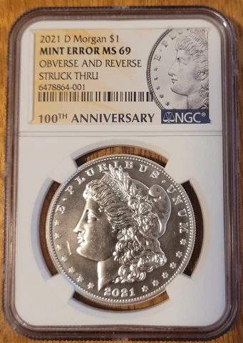 2021-D NGC Morgan Red DOUBLE ERROR  Silver Dollar Struck Thru  Obverse  Reverse Cover