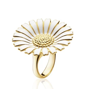 Georg Jensen Gilded Silver Ring w/ White Enamel - Daisy 33 mm./ 1,3" - Picture 1 of 1