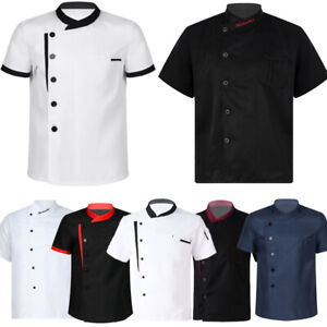 Men's Chef Jacket Coat Uniform Kitchen Short Sleeve Cooker Work Restaurant Tops