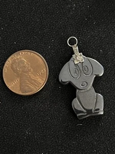 HEMATITE Gemstone Cute PUPPY DOG Black Pendant 1” - Picture 1 of 4