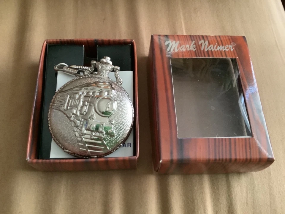 Reloj Bolsillo Tren Mark Naimer Vintage Tono Plata Nuevo en Caja Foto 1 de 3