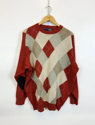 Pringle Nick Faldo Argyle Lambswool Golf Crew Neck Jumper Red Sweater Mens Large - Image 1 of 4