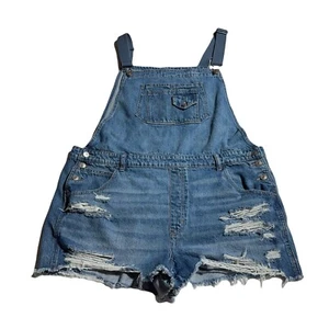 American Eagle 90’s Boyfriend Shortalls Size XXL 2XL Ripped Distressed Overalls - Picture 1 of 14