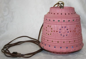Pink Lawnware Hanging Lamp Patio RV Light Beaded Good Condition - Picture 1 of 7