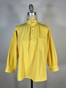 Vintage 1980's (?) Yellow dyed cotton muslin antique COLLARBAND style shirt - Picture 1 of 11