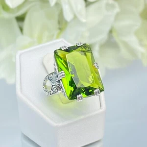 Peridot Ring, Simulated Gem, Sterling Silver Filigree (Made to Order) D104 - Picture 1 of 14