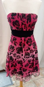 Jane Norman Dark Pink & Black Strapless Mesh Dress with Black Lining UK Size 10 - Picture 1 of 4