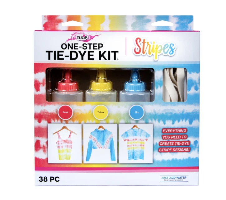 Tulip One-Step Tie-Dye Kit, Stripes, (Coral, Yellow and Sky Blue), 38 Pieces - Image 1 of 1