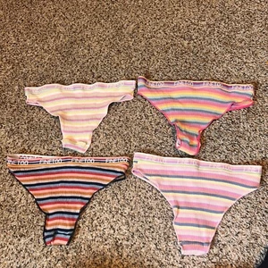 FINETOO Striped Thong Panties 4-Pack Ribbed Underwear Colorful Lingerie Size M - Picture 1 of 7
