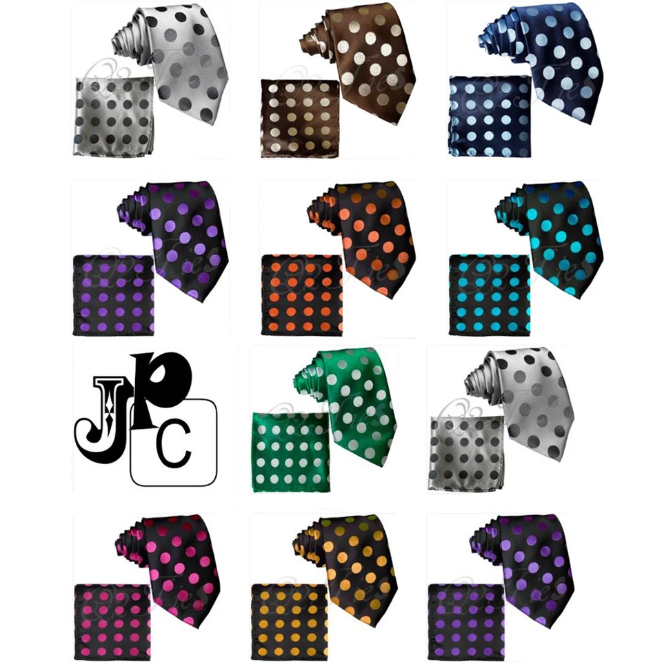 Conjunto de corbatas para el cuello y cuadrado de bolsillo atado a rayas grandes lunares graduación formal para hombre Foto 1 de 1