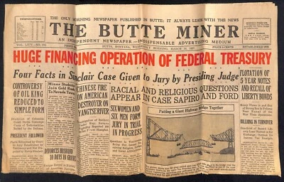 "The Butte Miner" 1927 Hoja Única Periódico Tesoro Federal Titular Foto 1 de 4