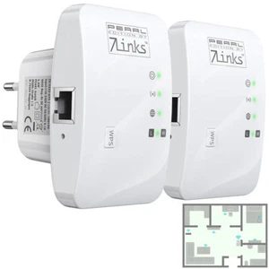 7links 2er-Set Mini-WLAN-Repeater mit WPS-Taste, 300 Mbit/s, 2,4 GHz & LAN - Bild 1 von 11
