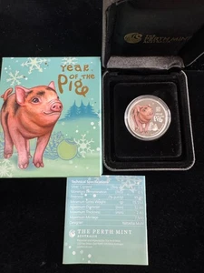 2019 P Australia PROOF Silver Lunar Year of the PIG Baby 1/2oz Coin Colorized - Picture 1 of 2
