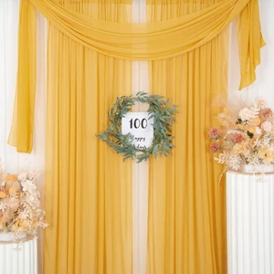 Chiffon Backdrop Curtains 29" x96'' 2 Panels Gold Chiffon Curtains Window Cur... - Picture 1 of 7