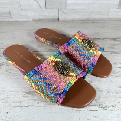 Sandalias planas informales Kurt Geiger Kensington Eagle deslizables de rafia UE 40 nuevas arco iris Foto 1 de 4