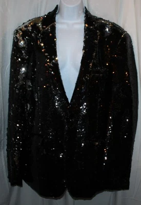 Chaqueta Blazer Coofandy Para Hombre Negra Plateada Forrada con Lentejuelas con Bolsillos - Talla L Foto 1 de 4