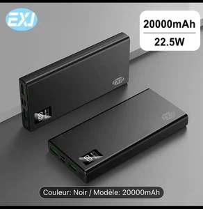Batterie Externe Noir Charge Rapide Ordinateur Téléphone Puissance 22,5W20000mAh - Photo 1/6
