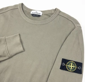 Stone Island Logo Patch Sweatshirt Men's Medium Olive Green/Brown Crewneck - Picture 1 of 17