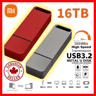 16TB 8TB USB 3.2 Flash Drive Metal High-Speed Type-C Waterproof Memory Stick - Image 1 of 4